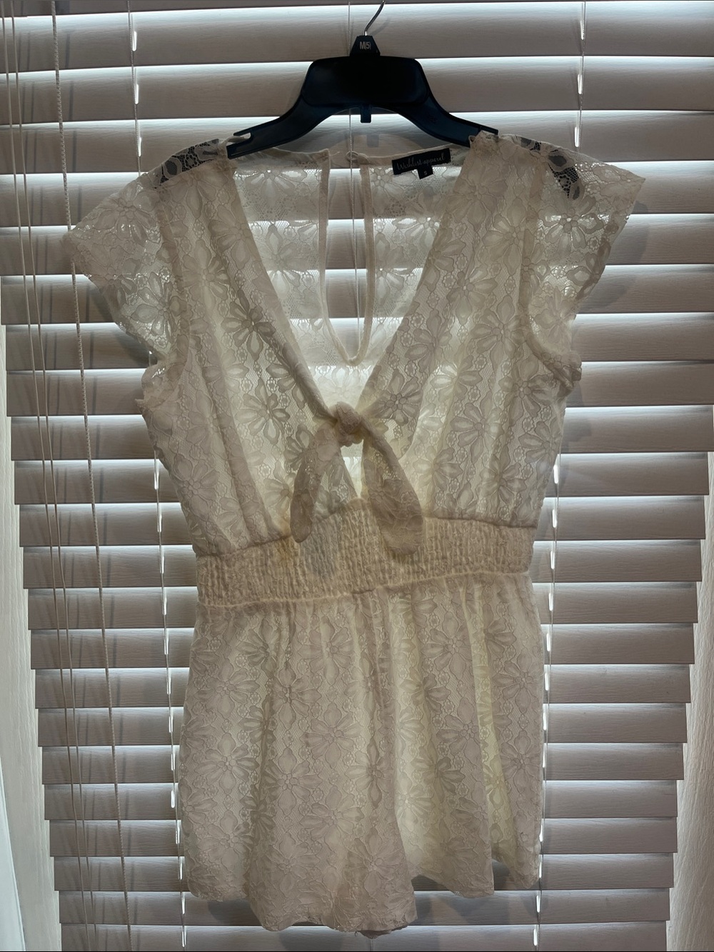Ivory Lace V-Neck Tie-Front Jumpsuit